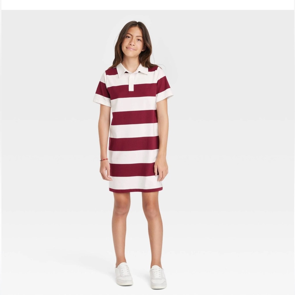 art class Kids Burgundy and White Striped Polo Dress